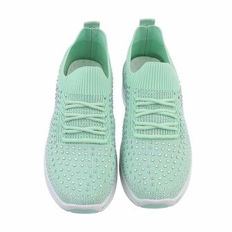 Dames instap sneakers / slip-on instappers met strass - mint