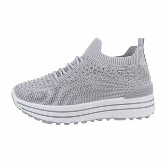 Dames instap sneakers / slip-on instappers met strass - grijs