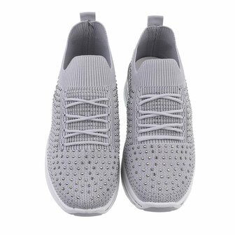 Dames instap sneakers / slip-on instappers met strass - grijs