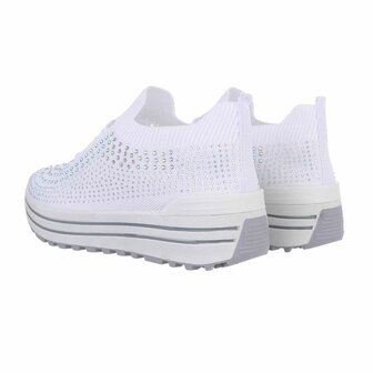 Dames instap sneakers / slip-on instappers met strass - wit