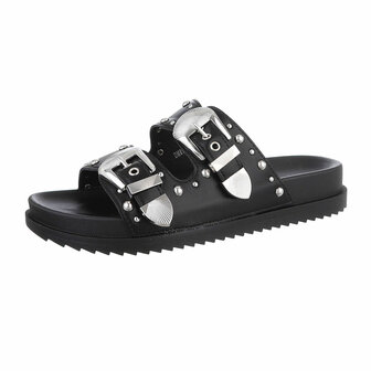 Dames slippers met studs - zwart
