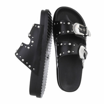 Dames slippers met studs - zwart