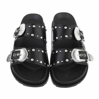 Dames slippers met studs - zwart