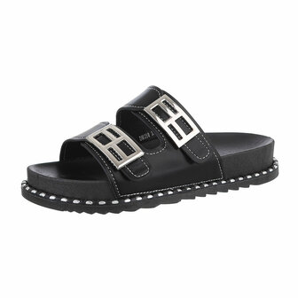 Dames slippers met studs - zwart
