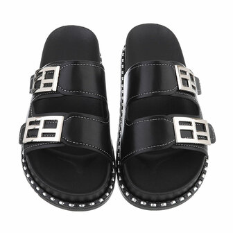 Dames slippers met studs - zwart