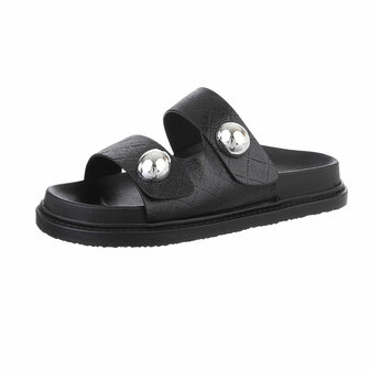 Dames slippers met studs - zwart