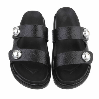 Dames slippers met studs - zwart