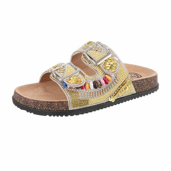 Dames slippers met kralen en strass - beige
