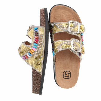 Dames slippers met kralen en strass - beige