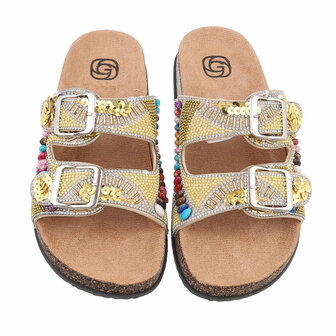 Dames slippers met kralen en strass - beige