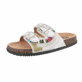 Dames slippers met kralen en strass - wit