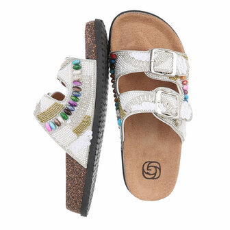 Dames slippers met kralen en strass - wit