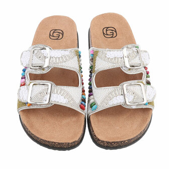 Dames slippers met kralen en strass - wit