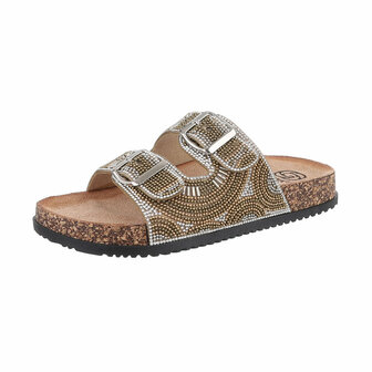Dames slippers met kralen en strass - goud