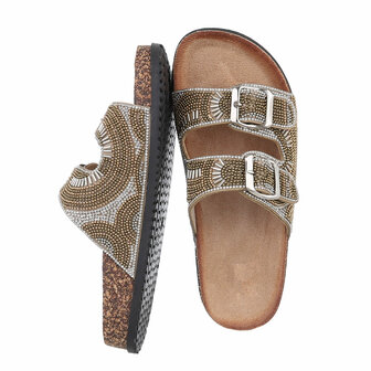 Dames slippers met kralen en strass - goud