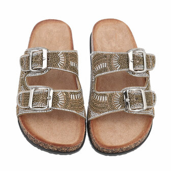 Dames slippers met kralen en strass - goud