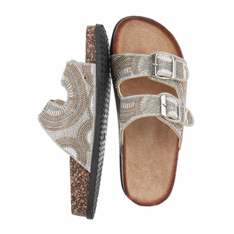 Dames slippers met kralen en strass - zilver
