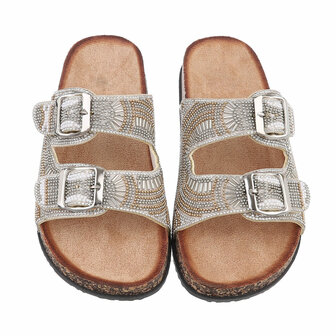 Dames slippers met kralen en strass - zilver