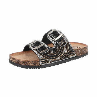 Dames slippers met kralen en strass - zwart