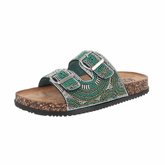 Dames slippers met kralen en strass - groen
