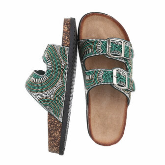 Dames slippers met kralen en strass - groen