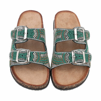 Dames slippers met kralen en strass - groen