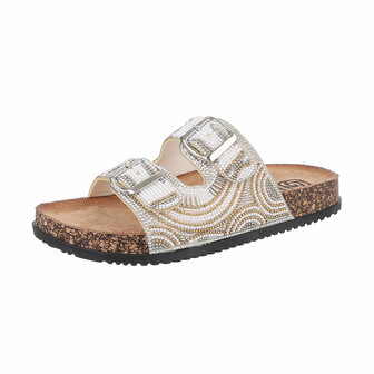 Dames slippers met kralen en strass - wit