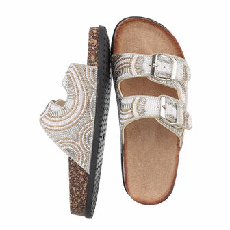 Dames slippers met kralen en strass - wit