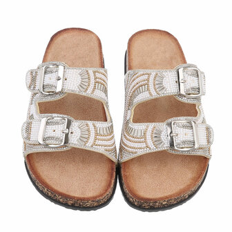 Dames slippers met kralen en strass - wit