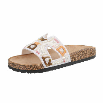Dames slippers met parels en kralen - wit
