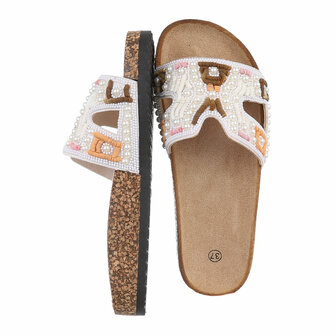 Dames slippers met parels en kralen - wit