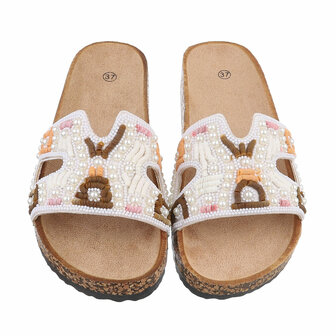 Dames slippers met parels en kralen - wit