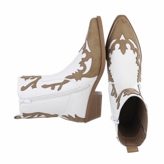 Dames cowboy enkellaarzen / western laarsjes - wit / bruin