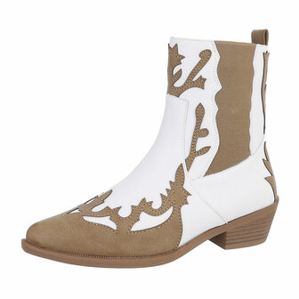 Dames cowboy enkellaarzen / western laarsjes - wit / bruin