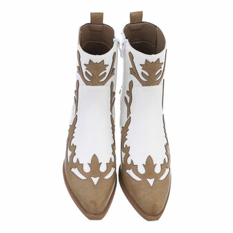 Dames cowboy enkellaarzen / western laarsjes - wit / bruin