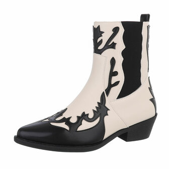 Dames cowboy enkellaarzen / western laarsjes - beige / zwart