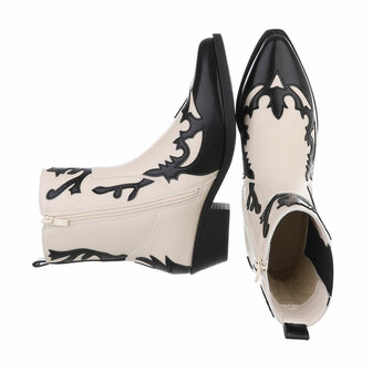 Dames cowboy enkellaarzen / western laarsjes - beige / zwart