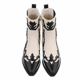 Dames cowboy enkellaarzen / western laarsjes - beige / zwart