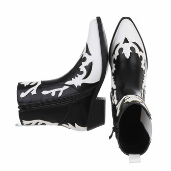 Dames cowboy enkellaarzen / western laarsjes - zwart / wit