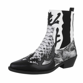 Dames cowboy enkellaarzen / western laarsjes met slangenprint - zwart / grijs