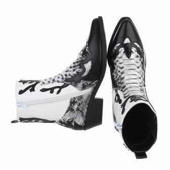 Dames cowboy enkellaarzen / western laarsjes met slangenprint - zwart / grijs