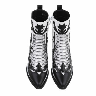Dames cowboy enkellaarzen / western laarsjes met slangenprint - zwart / grijs