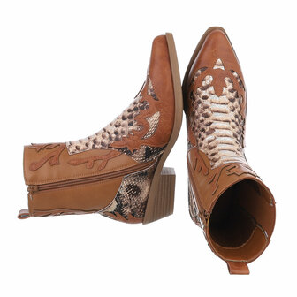 Dames cowboy enkellaarzen / western laarsjes met slangenprint - camel / bruin