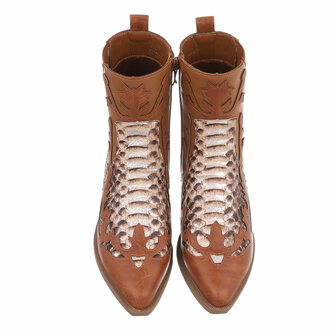 Dames cowboy enkellaarzen / western laarsjes met slangenprint - camel / bruin