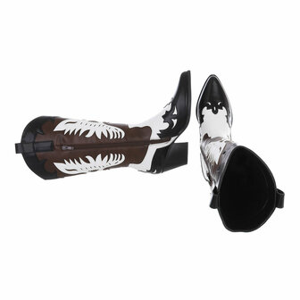 Dames cowboy laarzen / halfhoge western kuitlaarzen - donkerbruin / zwart