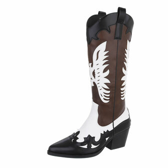 Dames cowboy laarzen / halfhoge western kuitlaarzen - donkerbruin / zwart
