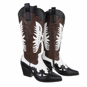 Dames cowboy laarzen / halfhoge western kuitlaarzen - donkerbruin / zwart