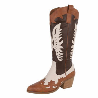 Dames cowboy laarzen / halfhoge western kuitlaarzen - donkerbruin / camel
