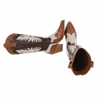 Dames cowboy laarzen / halfhoge western kuitlaarzen - donkerbruin / camel