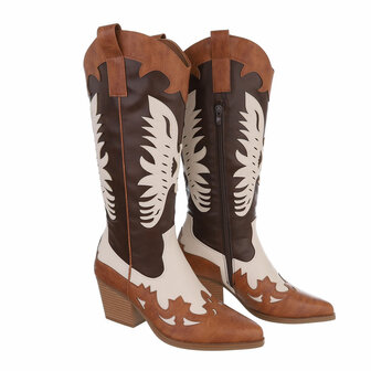 Dames cowboy laarzen / halfhoge western kuitlaarzen - donkerbruin / camel